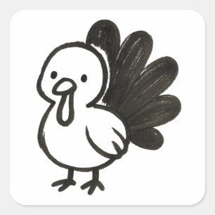 Minimalist Turkey – Playful Ink Bird Design on  Square Sticker