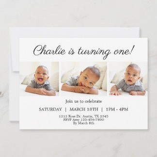 Minimalist Turning One Photo 1st Birthday Invitati Invitation