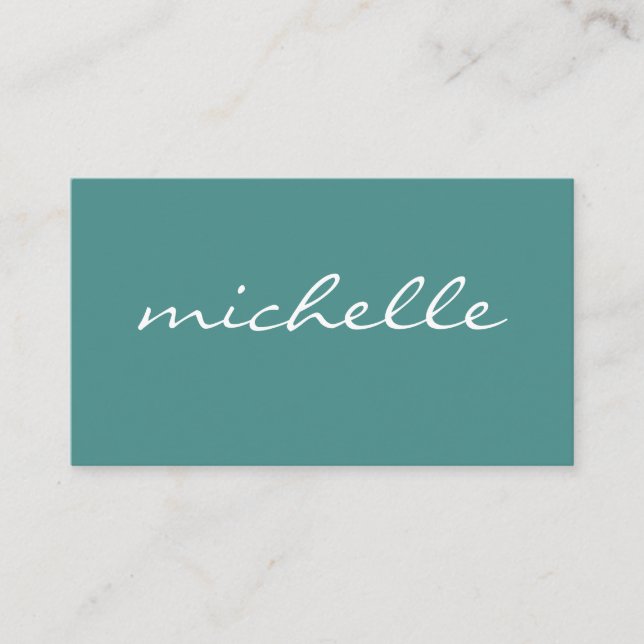 Minimalist Turqoise with Cursive Text Business Card (Front)