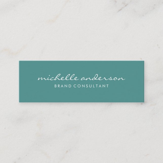 Minimalist Turqoise with Cursive Text Mini Business Card (Front)
