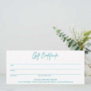 Minimalist Turquoise Aqua Modern Gift Certficate