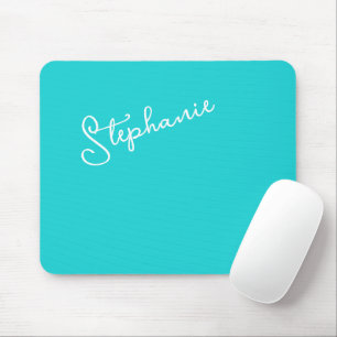 Minimalist Turquoise Personalized Script Name Mouse Pad