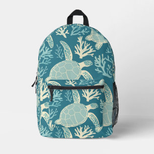 Minimalist Turtle and Coral Art Printed Backpack