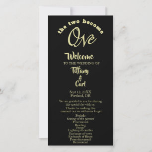 Minimalist Two Become Black & Gold Wedding Program