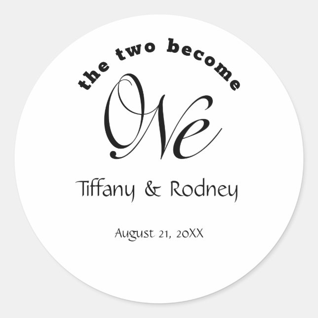 Minimalist Two Become One Bride & Groom Wedding Classic Round Sticker (Front)