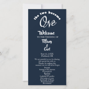 Minimalist Two Become One Navy Wedding Program