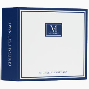 Minimalist Two Boarder Monogram Name Navy Blue Binder