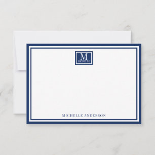 Minimalist Two Boarder Monogram Name Navy Blue Card
