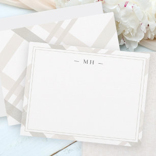 Minimalist Two Border Monogram Initial Plaid Card