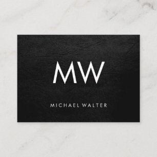 Minimalist Two Letter Monogram Faux Leather Business Card