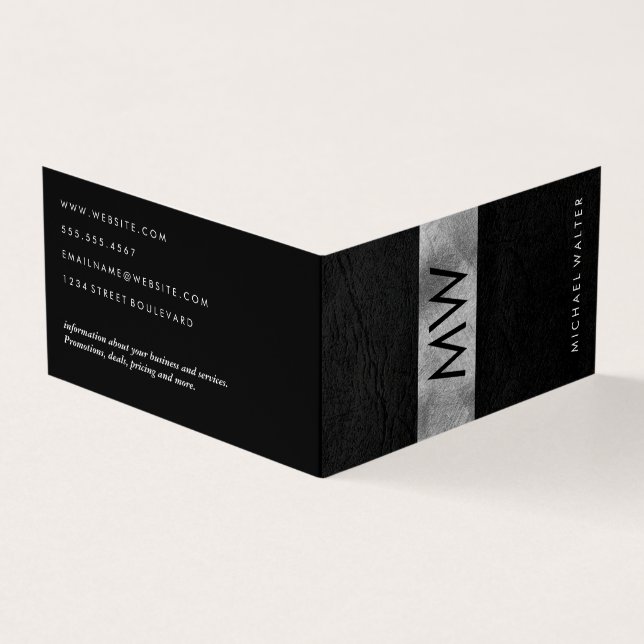 Minimalist Two Letter Monogram Faux Leather Luxe Business Card (Outside)