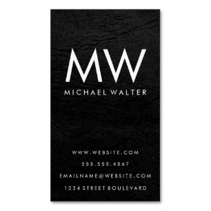 Minimalist Two Letter Monogram Faux Leather Magnetic Business Card