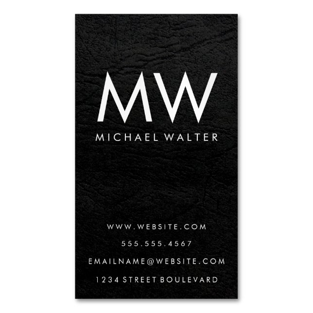 Minimalist Two Letter Monogram Faux Leather Magnetic Business Card (Front Vertical)