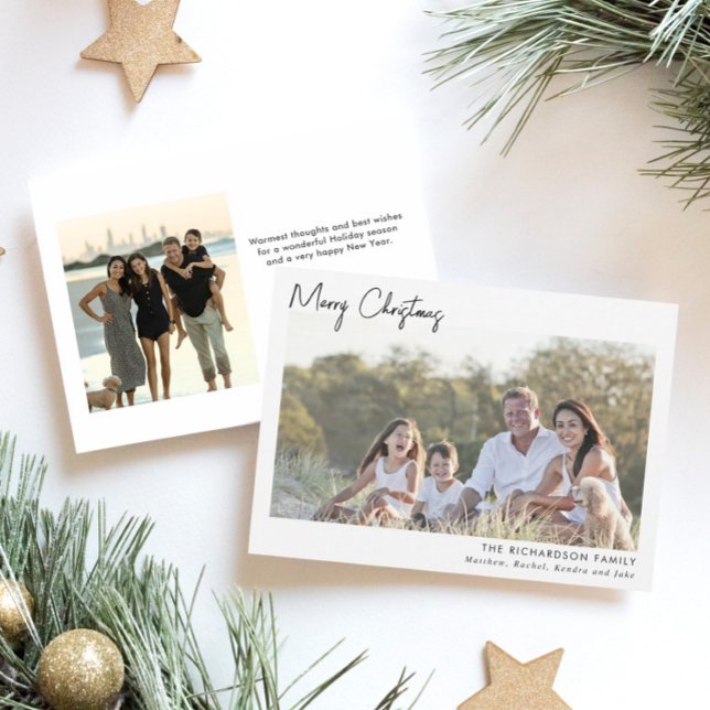 Minimalist two photo black white Merry Christmas Invitation (Creator Uploaded)