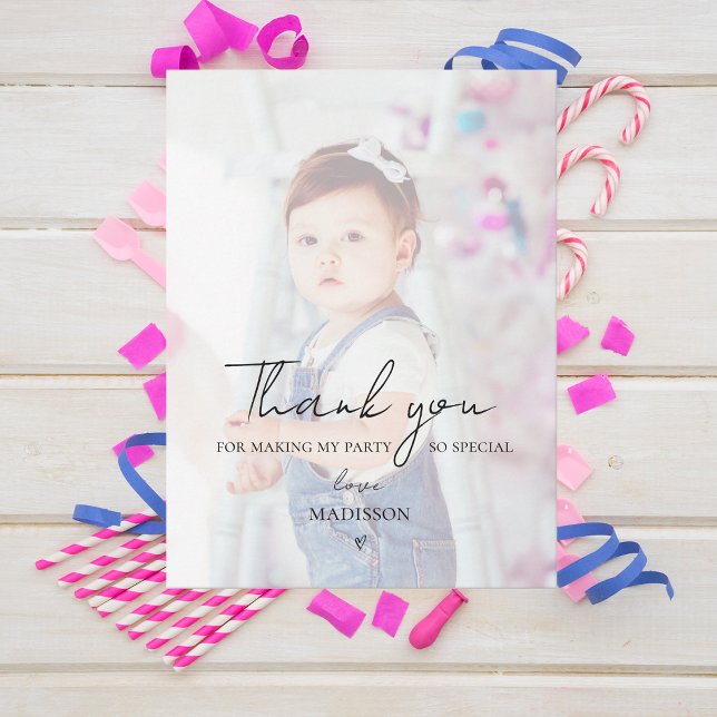 Minimalist Two Photo First Birthday Thank you Postcard (Minimalist Two Photo First Birthday Thank you Postcard)
