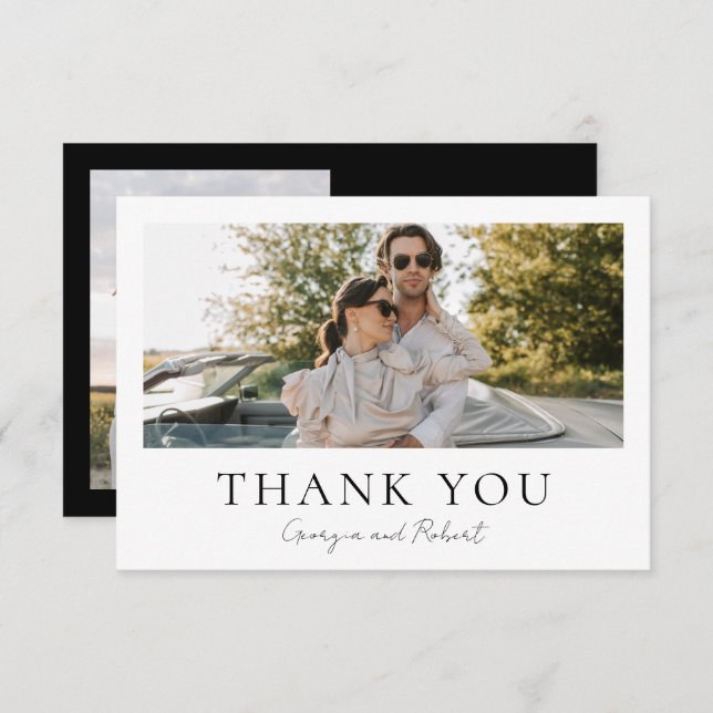 Minimalist Two Photo Wedding Flat Thank You Card (Front/Back)