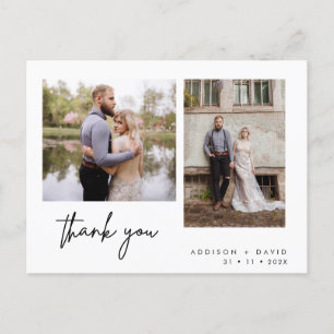 Minimalist Two Photo Wedding Thank You Postcard