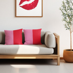 Minimalist Two Tone Pink and Red Colour Block Throw Pillow