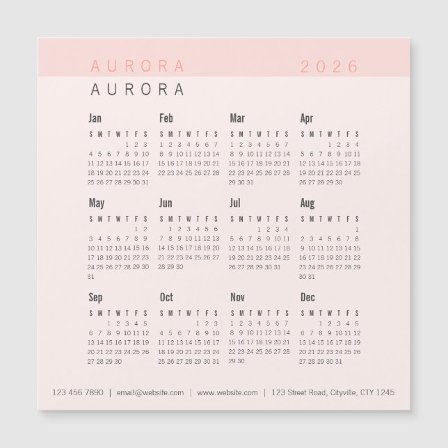 Minimalist Two-Tone Pink Magnetic Calendar (Front)