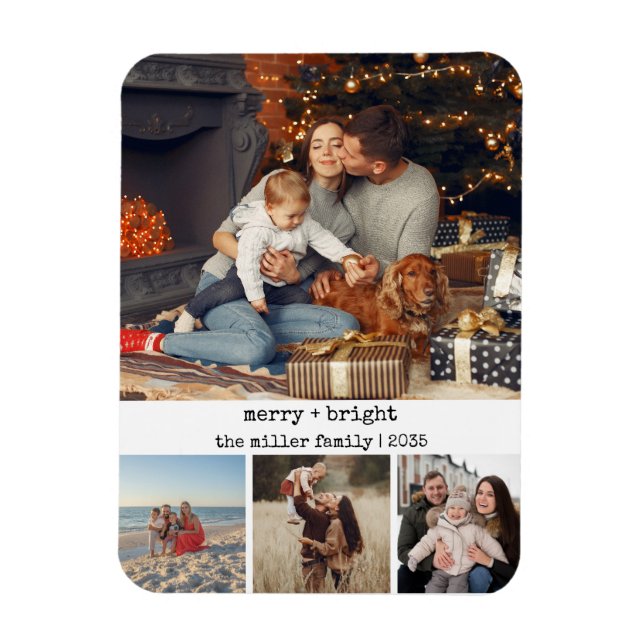 Minimalist typewriter Christmas photo merry   Magnet (Vertical)