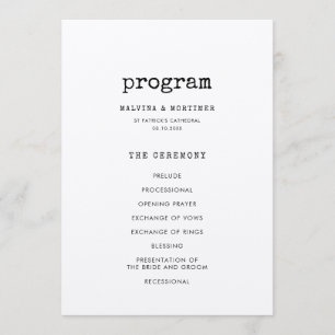 Minimalist typewriter double sided wedding program