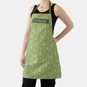 Minimalist Typewriter Green Christmas Tree Pattern Apron