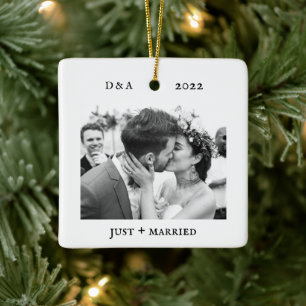 Minimalist Typewriter   Just Married Photo Ceramic Ornament