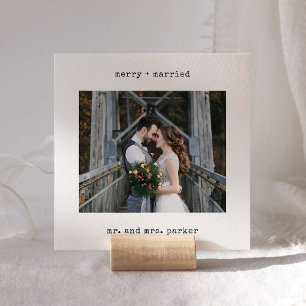 Minimalist Typewriter   Merry and Married Photo Holiday Card
