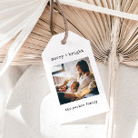 Minimalist Typewriter | Merry Christmas with Photo Gift Tags<br><div class="desc">These simple and minimalist Christmas holiday gift tags feature your favourite personal photo,  along with your names and the words "merry   bright" in black typewriter look text. You can change this to any greeting of your choice.</div>