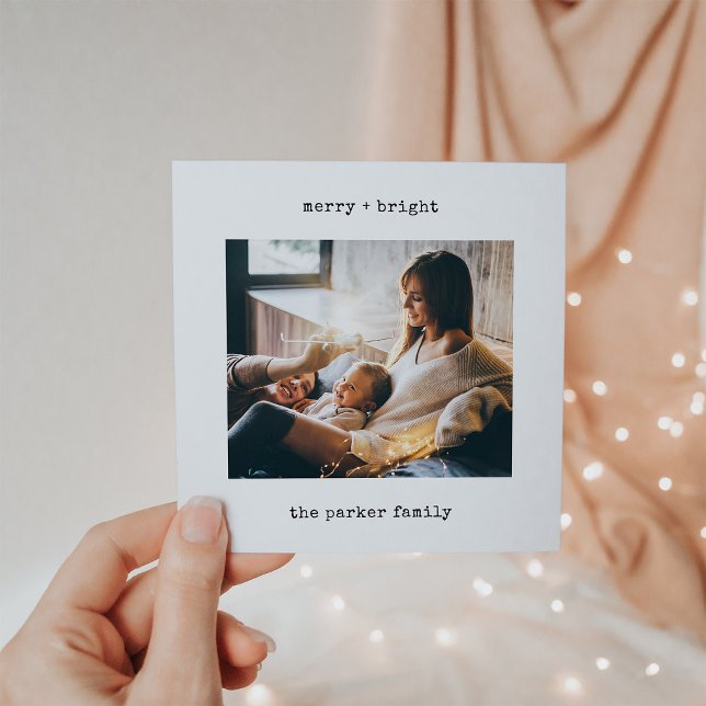 Minimalist Typewriter | Merry Christmas with Photo Holiday Card (A nostalgic holiday card made in the style of an old square photo format, with typewriter text)