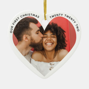 Minimalist Typewriter Merry Merried Photo Heart Ceramic Ornament