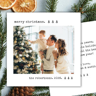 Minimalist Typewriter Pine Tree Photo Christmas Holiday Card
