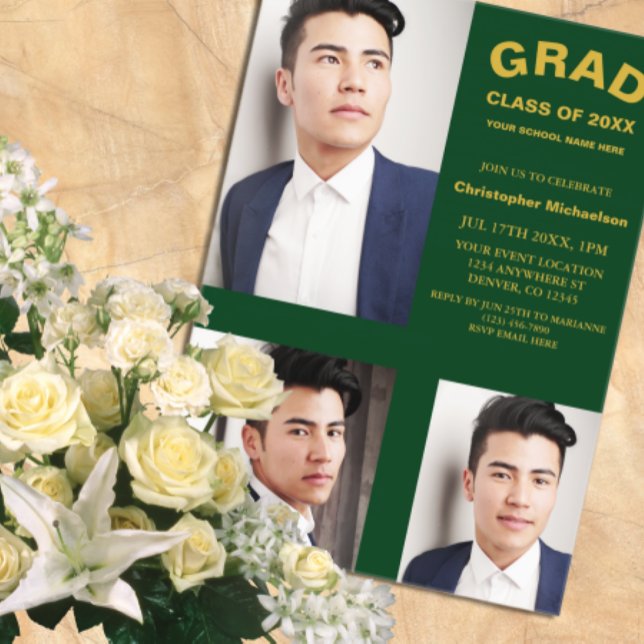 Minimalist Typography 3 Photo Graduation Acrylic Invitations (Creator Uploaded)