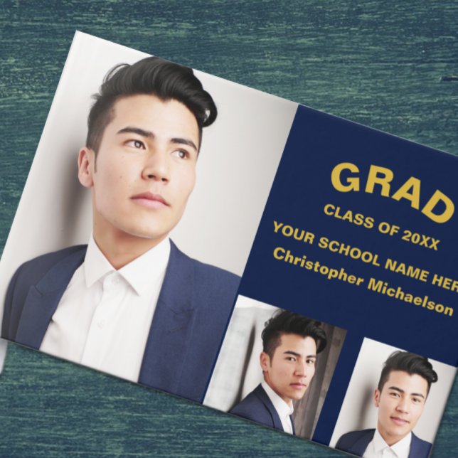 Minimalist Typography 3 Photo Graduation Guest Book (Creator Uploaded)