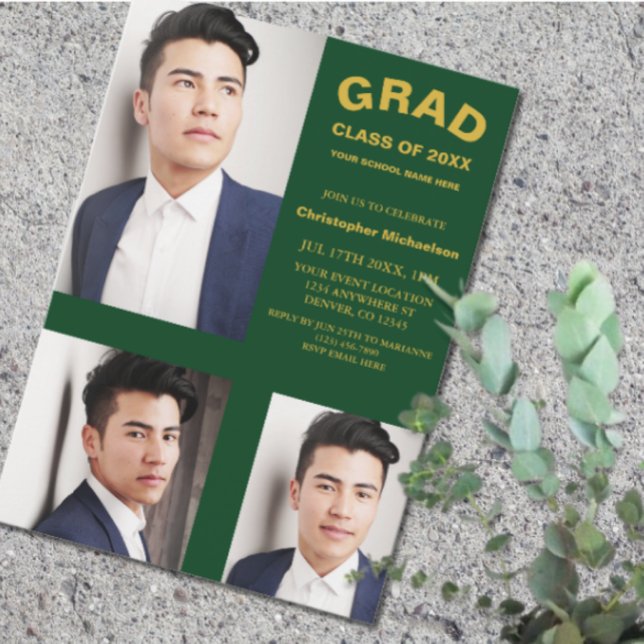 Minimalist Typography 3 Photo Graduation Invitation (Creator Uploaded)