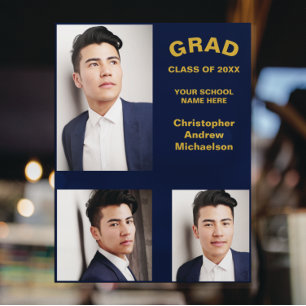 Minimalist Typography 3 Photo Graduation Window Cling