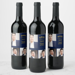 Minimalist Typography 3 Photo Graduation Wine Label