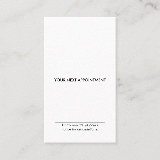 Minimalist Typography B&W Appointment Vertical Business Card (Front)