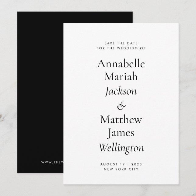 Minimalist Typography Big Names QR Code Wedding Save The Date (Front/Back)
