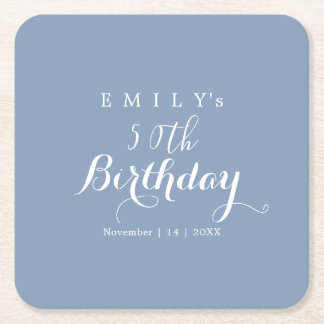 Minimalist Typography Birthday Party Design Square Paper Coaster