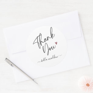 Minimalist Typography,Black and White, Thank You  Classic Round Sticker