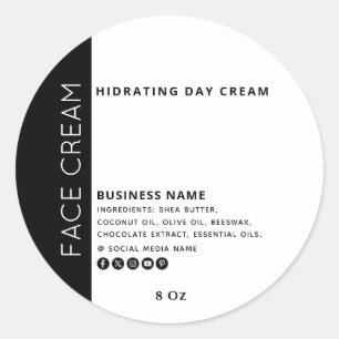 Minimalist typography black white face cream  classic round sticker