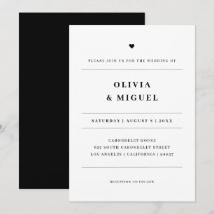 Minimalist Typography Black White Heart Wedding Invitation