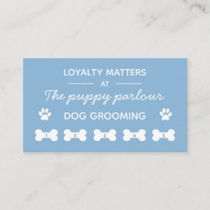 Leaping Dog Floral Pet Care & Grooming Blue Loyalty Business Card -  Moodthology Papery