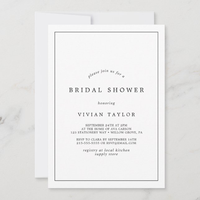 Minimalist Typography Bridal Shower Invitation (Front)