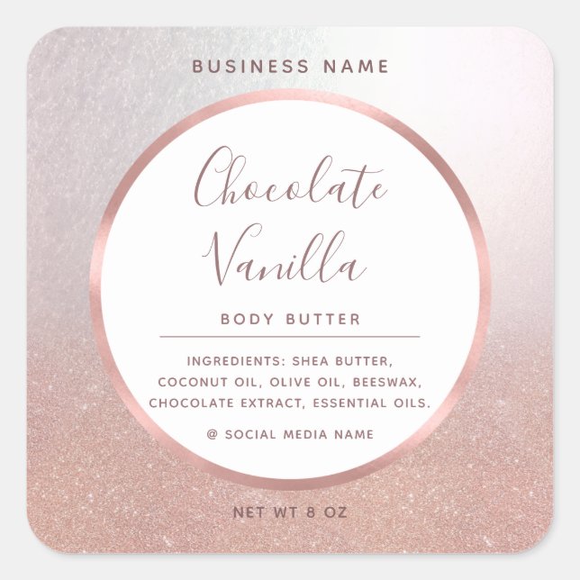 Minimalist  typography circle foil rose gold frame square sticker (Front)
