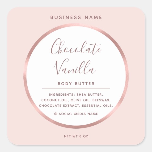 Minimalist  typography circle foil rose gold frame square sticker (Front)