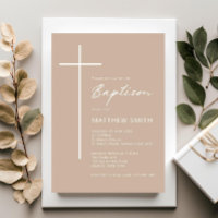 Minimalist Typography cross beige cream baptism
