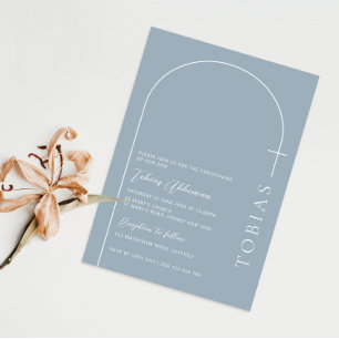 Minimalist Typography cross blue arch baptism Invitation