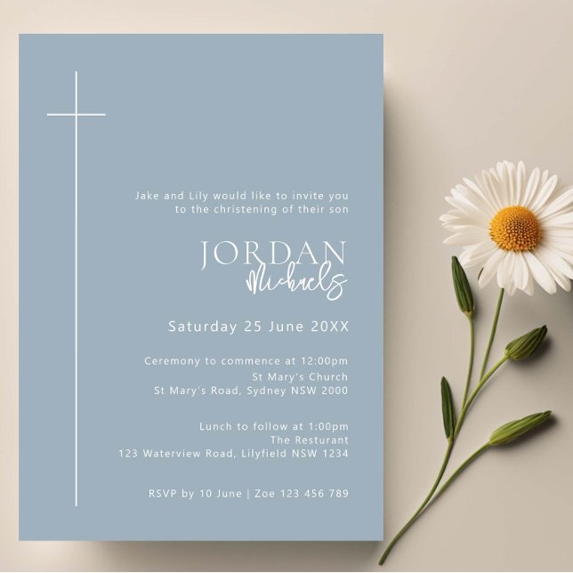 Minimalist Typography cross blue arch baptism Invitation (Creator Uploaded)